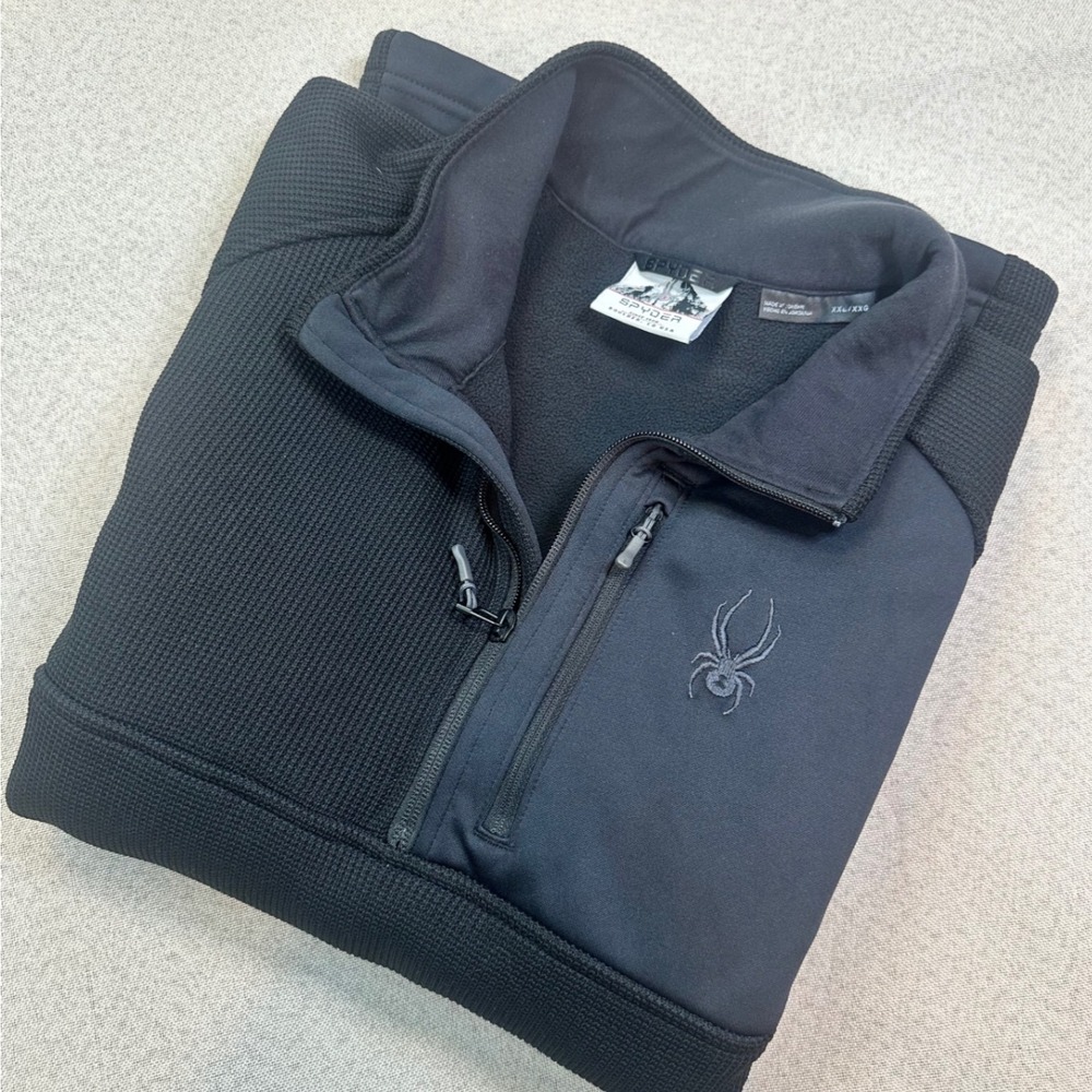 Spyder Pullover Mens XXL Black Waffle Knit 1/4 Zip Active Fleece Jacket